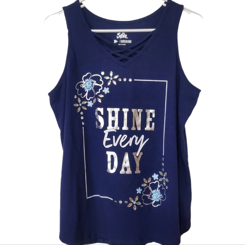 Girl's Justice plus size 20 navy blue sleeveless top with silver detail